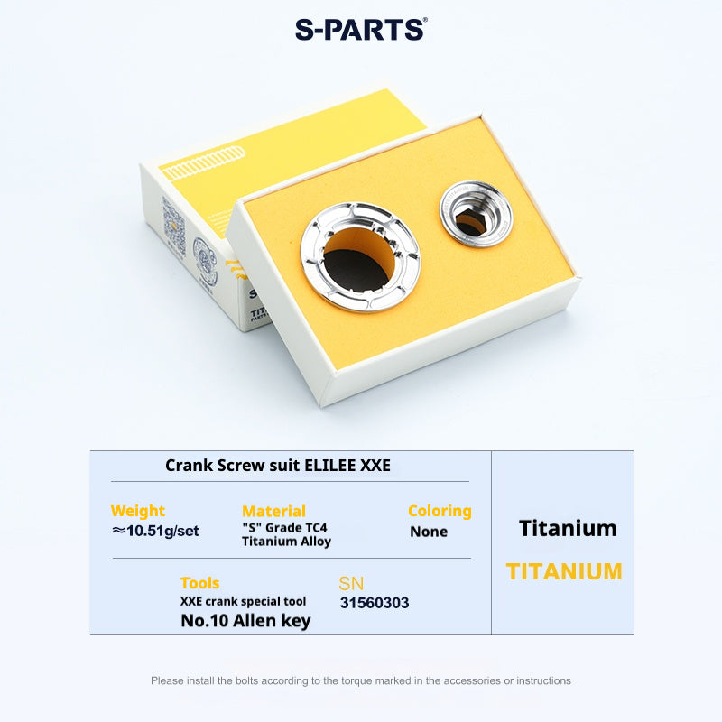 S-PARTS Titanium Crank Bolt & Anti-Loosening Cap Set for ELILEE XXE Crankset | 10.51g Ultra-Light | CNC Precision