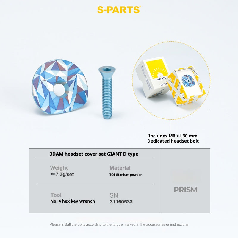S-PARTS 3DAM D-Type Top Cap Set for GIANT | 3D-Printed Titanium Powder | OD2 / OD1 Compatible | Multiple Patterns
