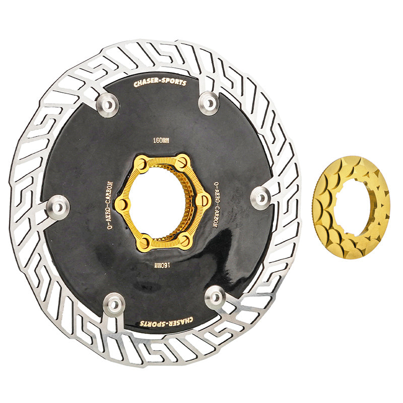 Chaser O-AERO Ultra-Light Carbon Centerlock Disc Brake Rotor 140/160mm | Aero CarbonTi Design for Road/TT Bikes | T800 Carbon + SUS420 Braking Surface
