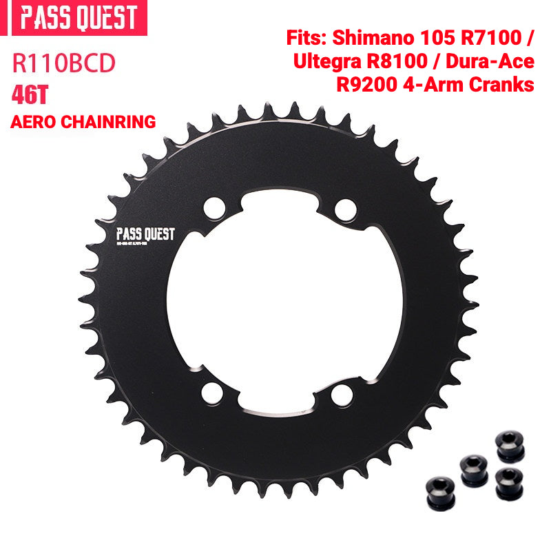 PASS QUEST 110BCD Narrow-Wide Chainring for Shimano R7100 / R8100 / R9200 | Full-Profile 44T–60T