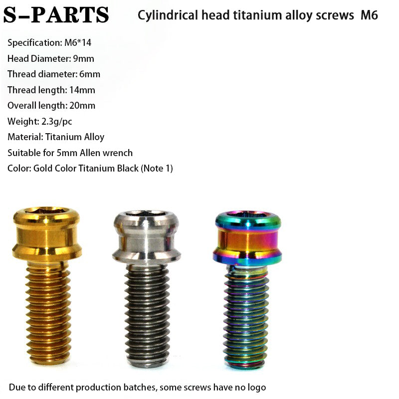 S-PARTS M6x10/12/14/16/18/20mm Cylindrical Head Ultra Light Titanium Screws