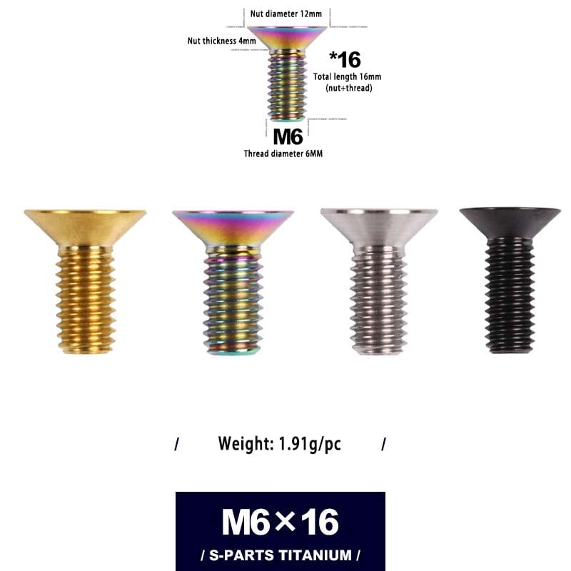 S-PARTS countersunk head multicolor M6*12/16/18/20/25/30/35mm road bike titanium alloy screws