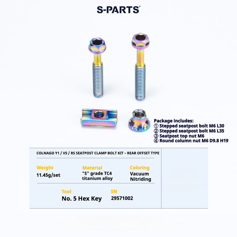 S-PARTS Titanium Seatpost Balance Bolt Kit for Colnago Y1 / V5RS – Straight & Rear-Offset Types – Multi-Color