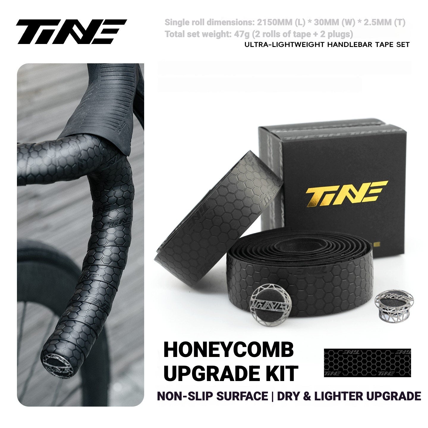 TiNE Ultra-Light Honeycomb Road Bike Handlebar Tape – Anti-Slip, Sweat Absorbing & Shock Absorbing 44g