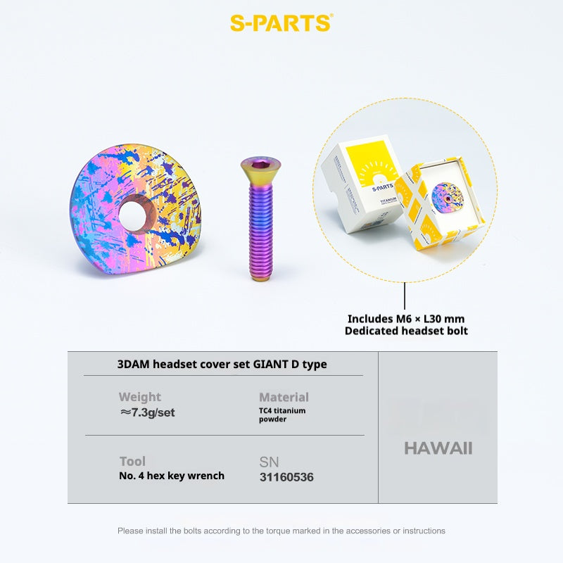 S-PARTS 3DAM D-Type Top Cap Set for GIANT | 3D-Printed Titanium Powder | OD2 / OD1 Compatible | Multiple Patterns