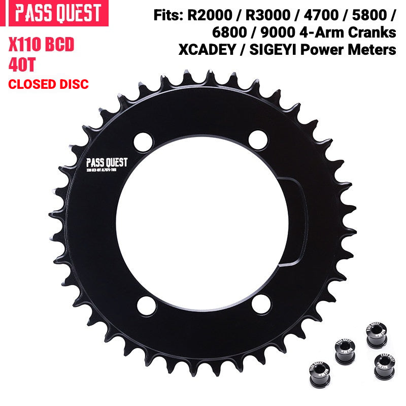 PASS QUEST X110BCD Narrow-Wide Chainring for Shimano 4-Arm Road Cranks | 36T–60T 1x