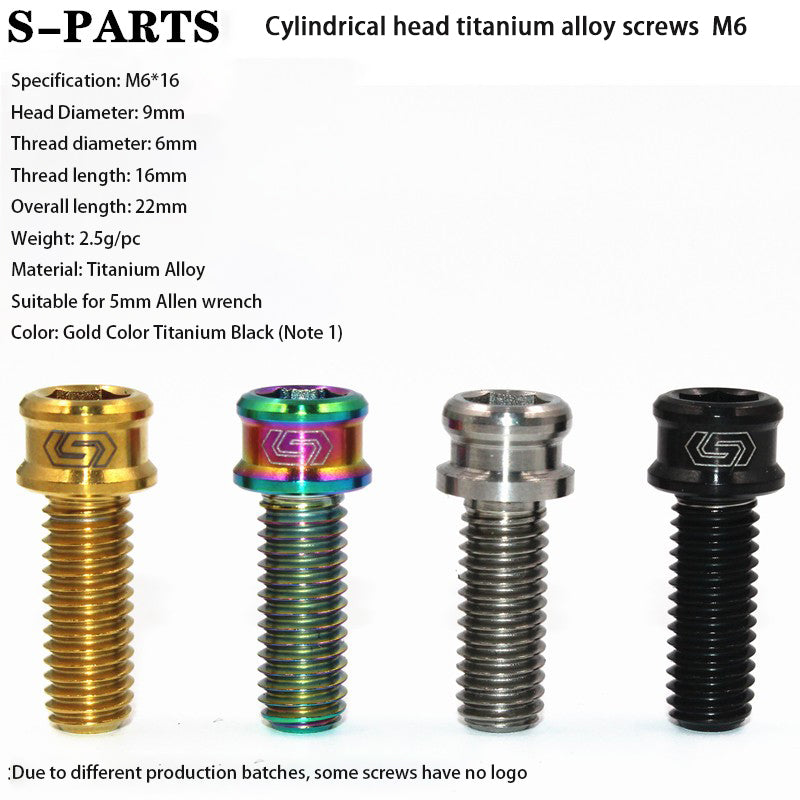 S-PARTS M6x10/12/14/16/18/20mm Cylindrical Head Ultra Light Titanium Screws