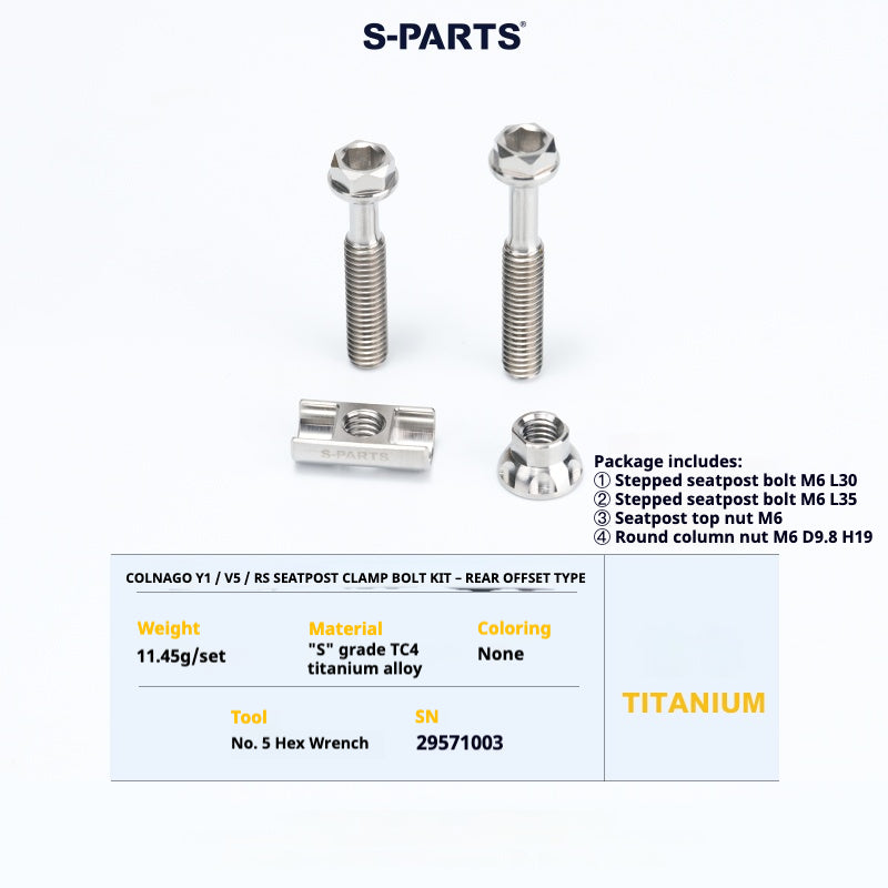 S-PARTS Titanium Seatpost Balance Bolt Kit for Colnago Y1 / V5RS – Straight & Rear-Offset Types – Multi-Color