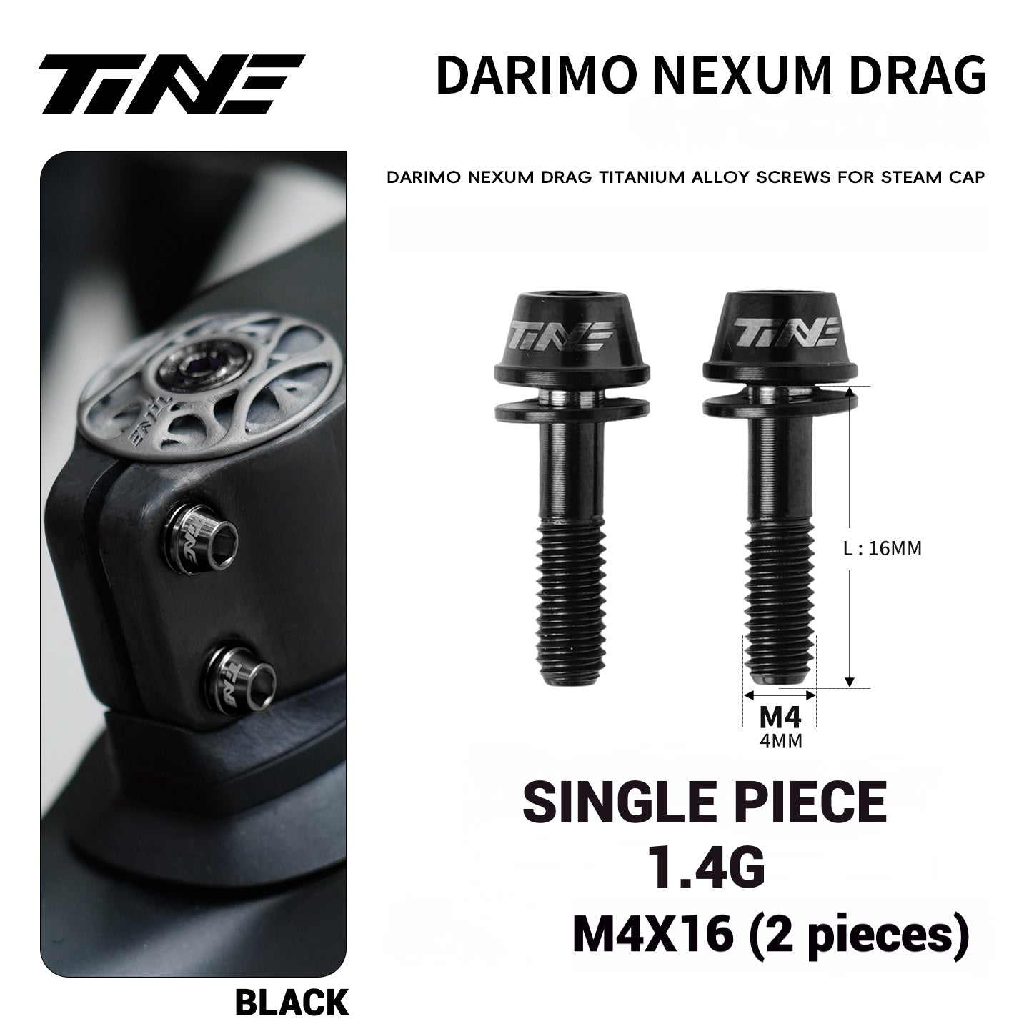 TiNE Titanium Alloy Screws for DARIMO Nexum Drag Integrated Handlebar – M4×16 Lightweight Stem Bolts (8 Colors)