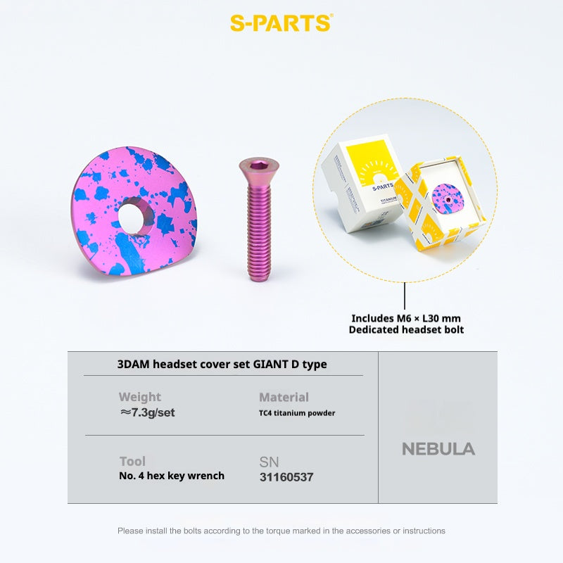 S-PARTS 3DAM D-Type Top Cap Set for GIANT | 3D-Printed Titanium Powder | OD2 / OD1 Compatible | Multiple Patterns