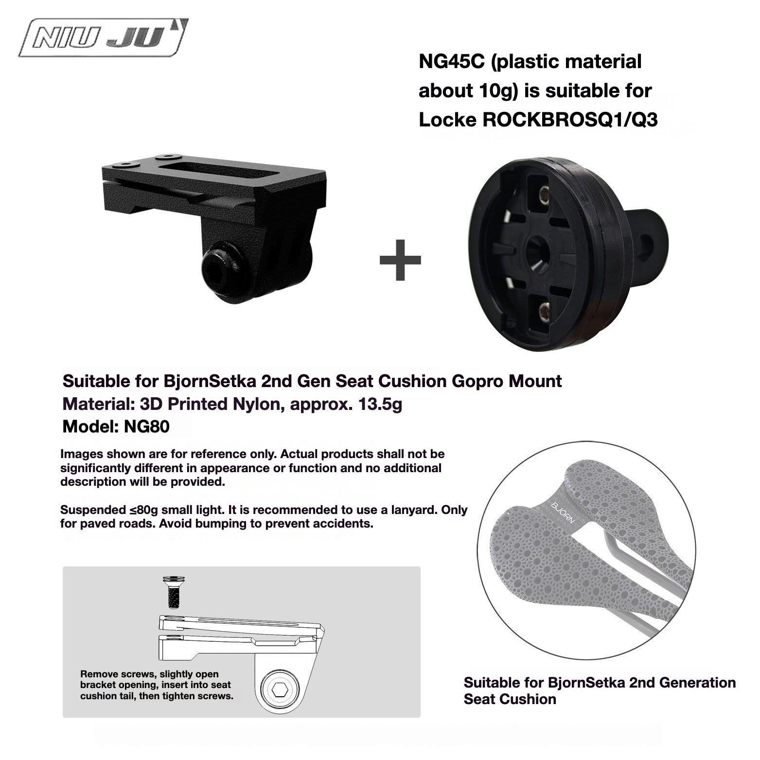 NIUJU Torque Saddle Mount for Bjorn Setka Gen 2 Saddle | GoPro Tail Light & Race Number Holder