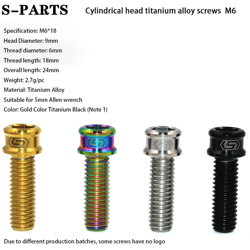 S-PARTS M6x10/12/14/16/18/20mm Cylindrical Head Ultra Light Titanium Screws