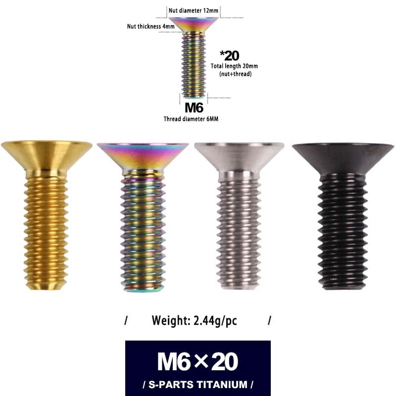 S-PARTS countersunk head multicolor M6*12/16/18/20/25/30/35mm road bike titanium alloy screws
