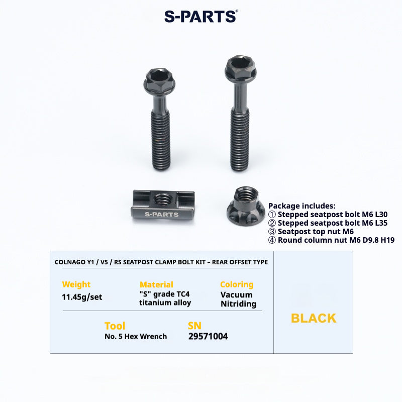 S-PARTS Titanium Seatpost Balance Bolt Kit for Colnago Y1 / V5RS – Straight & Rear-Offset Types – Multi-Color