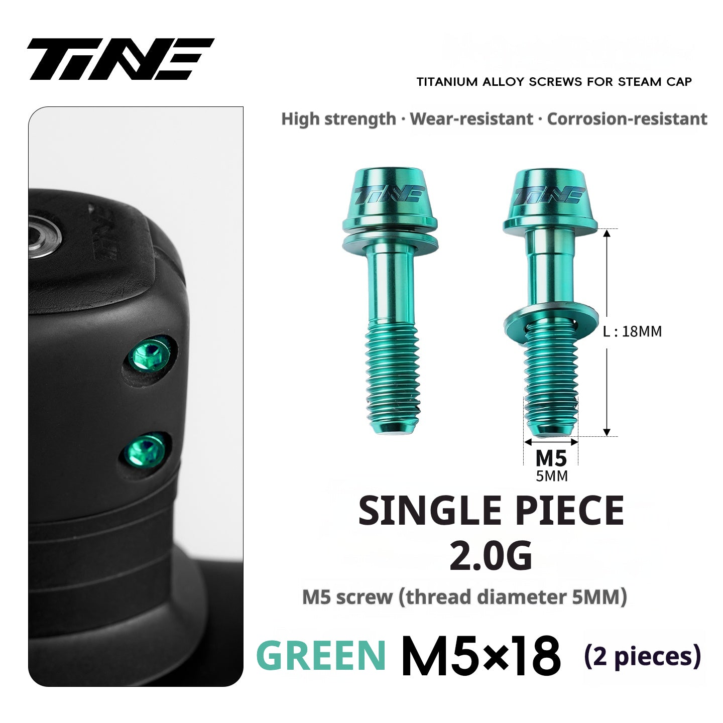 TiNE Titanium Stem Bolts M5×18 (Pair of 2) | Ultralight CNC Bolts for Stems & Integrated Handlebars