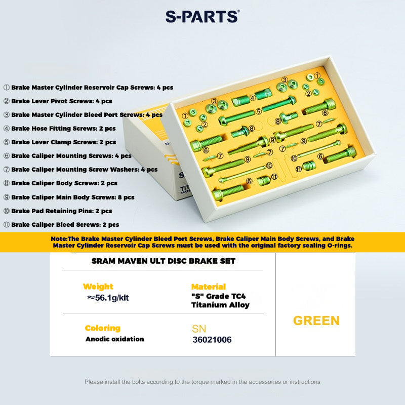S-PARTS 티타늄 볼트 업그레이드 키트 for SRAM MAVEN 브레이크 | CNC 정밀 가공 | 경량 | 다양한 색상 옵션
