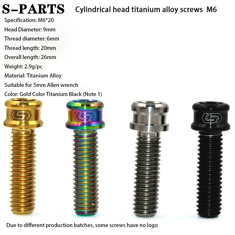 S-PARTS M6x10/12/14/16/18/20mm Cylindrical Head Ultra Light Titanium Screws