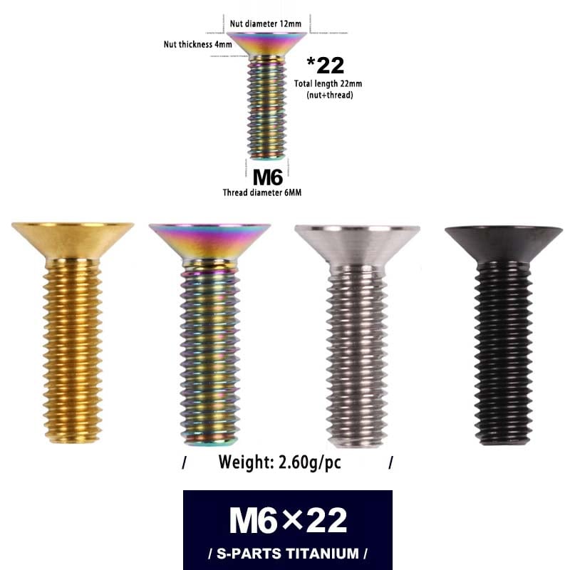 S-PARTS countersunk head multicolor M6*12/16/18/20/25/30/35mm road bike titanium alloy screws