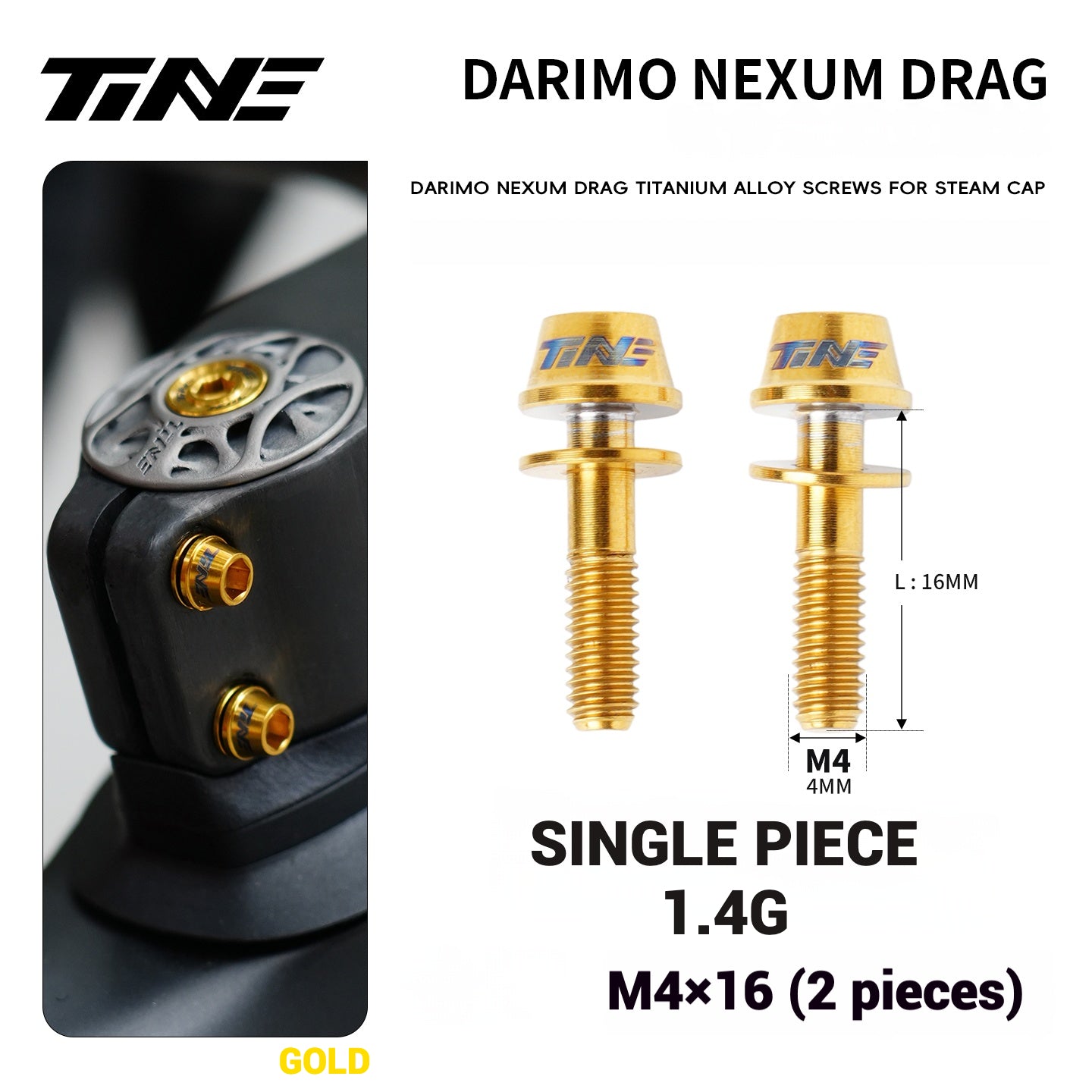 TiNE Titanium Alloy Screws for DARIMO Nexum Drag Integrated Handlebar – M4×16 Lightweight Stem Bolts (8 Colors)