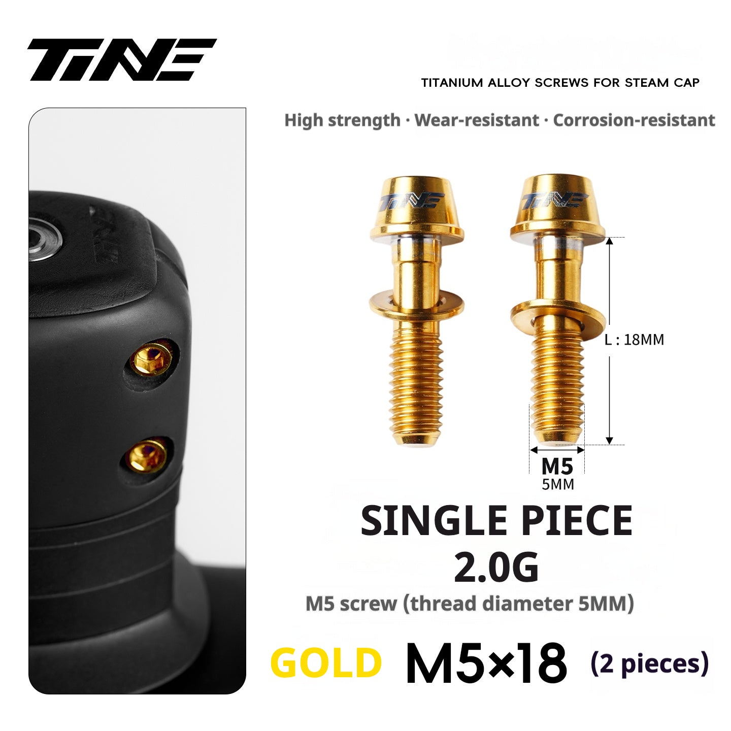 TiNE Titanium Stem Bolts M5×18 (Pair of 2) | Ultralight CNC Bolts for Stems & Integrated Handlebars
