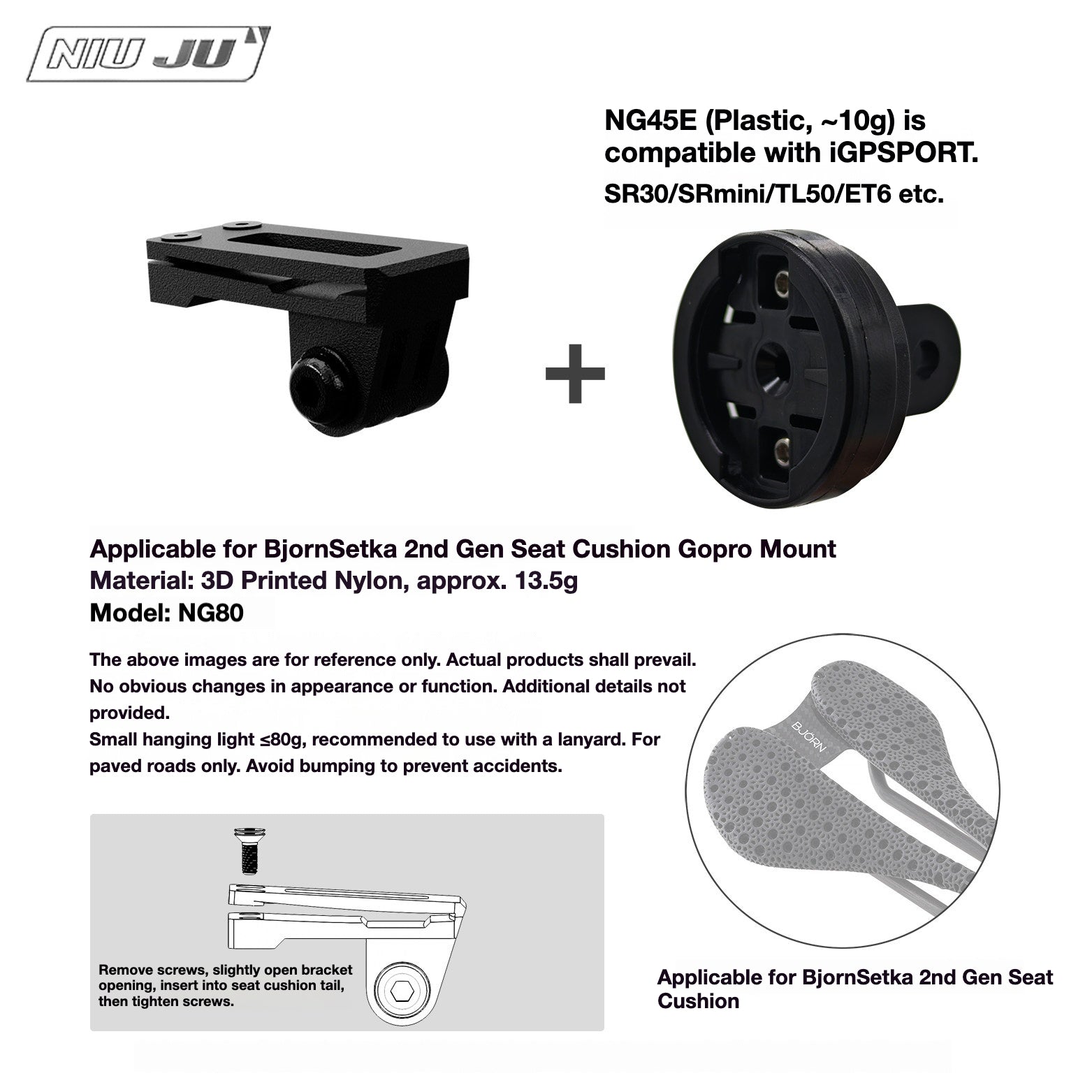 NIUJU Torque Saddle Mount for Bjorn Setka Gen 2 Saddle | GoPro Tail Light & Race Number Holder