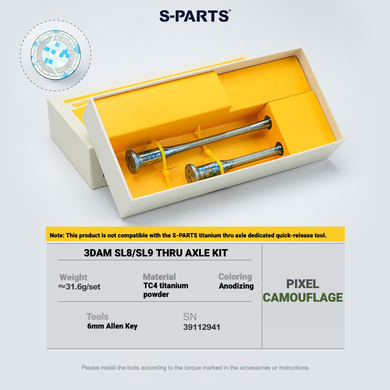 S-PARTS 3DAM Titanium Thru Axle Kit for Specialized Tarmac SL8 SL9 | Ultra-Light TC4 3D Printed Axle