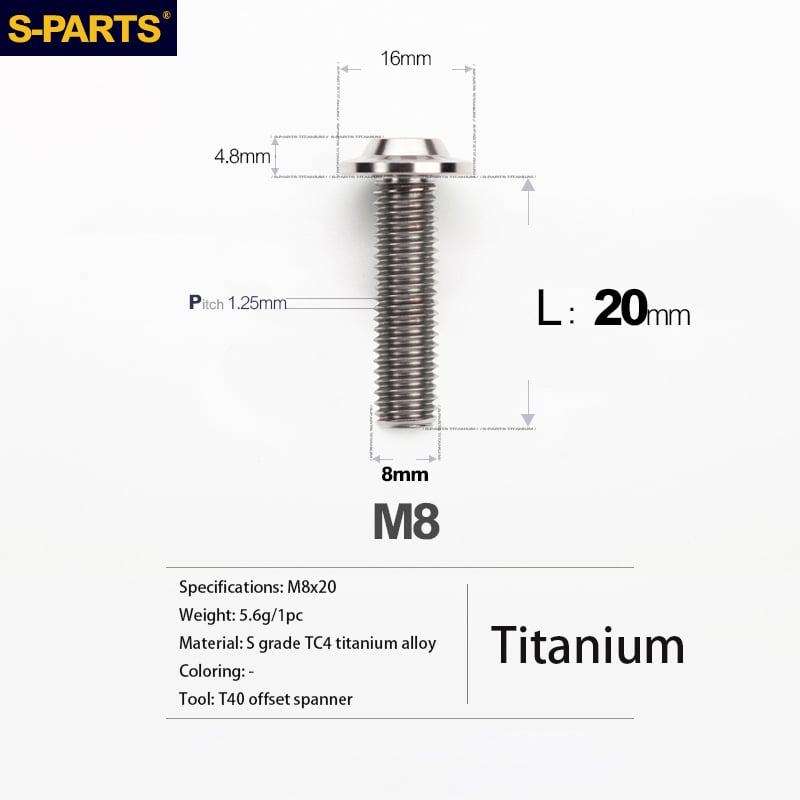 Viti in titanio per motociclette elettriche M8 con testa a ombrello A3 S-PARTS