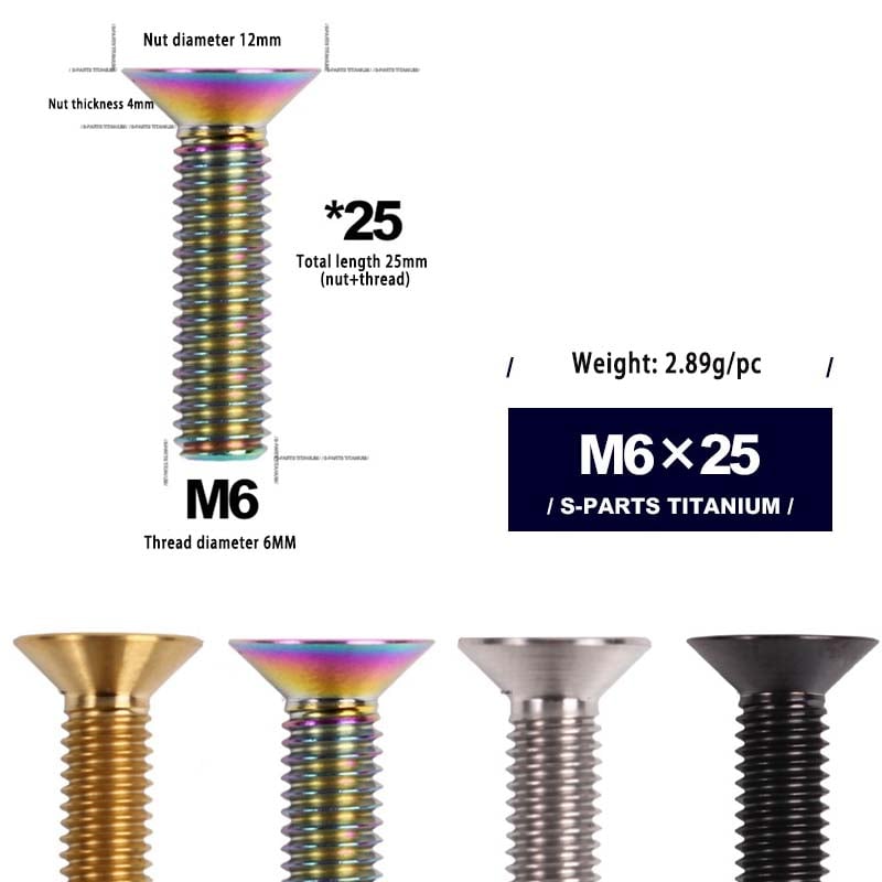 S-PARTS countersunk head multicolor M6*12/16/18/20/25/30/35mm road bike titanium alloy screws