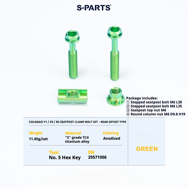 S-PARTS Titanium Seatpost Balance Bolt Kit for Colnago Y1 / V5RS – Straight & Rear-Offset Types – Multi-Color