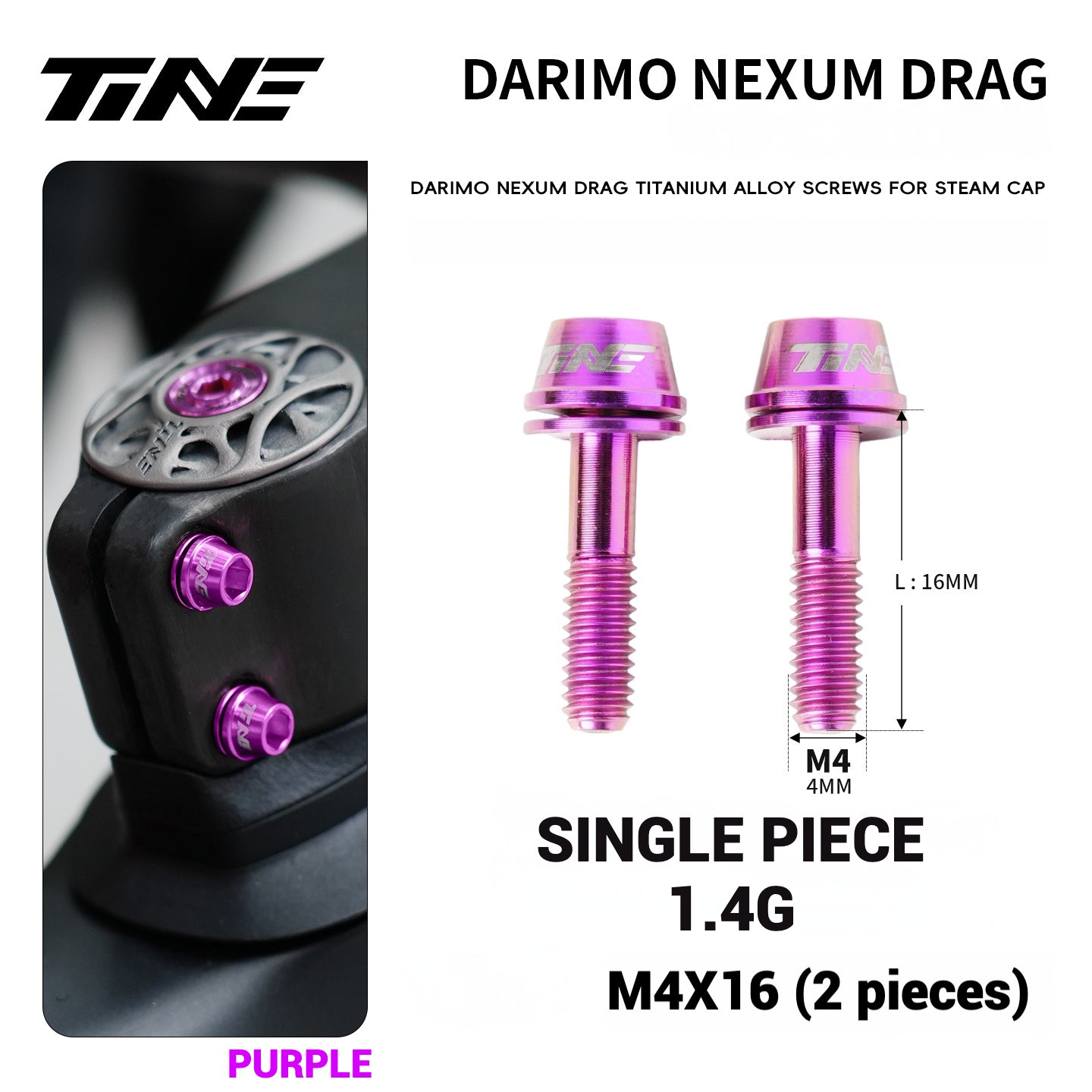 TiNE Titanium Alloy Screws for DARIMO Nexum Drag Integrated Handlebar – M4×16 Lightweight Stem Bolts (8 Colors)