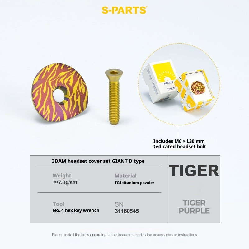 S-PARTS 3DAM D-Type Top Cap Set for GIANT | 3D-Printed Titanium Powder | OD2 / OD1 Compatible | Multiple Patterns