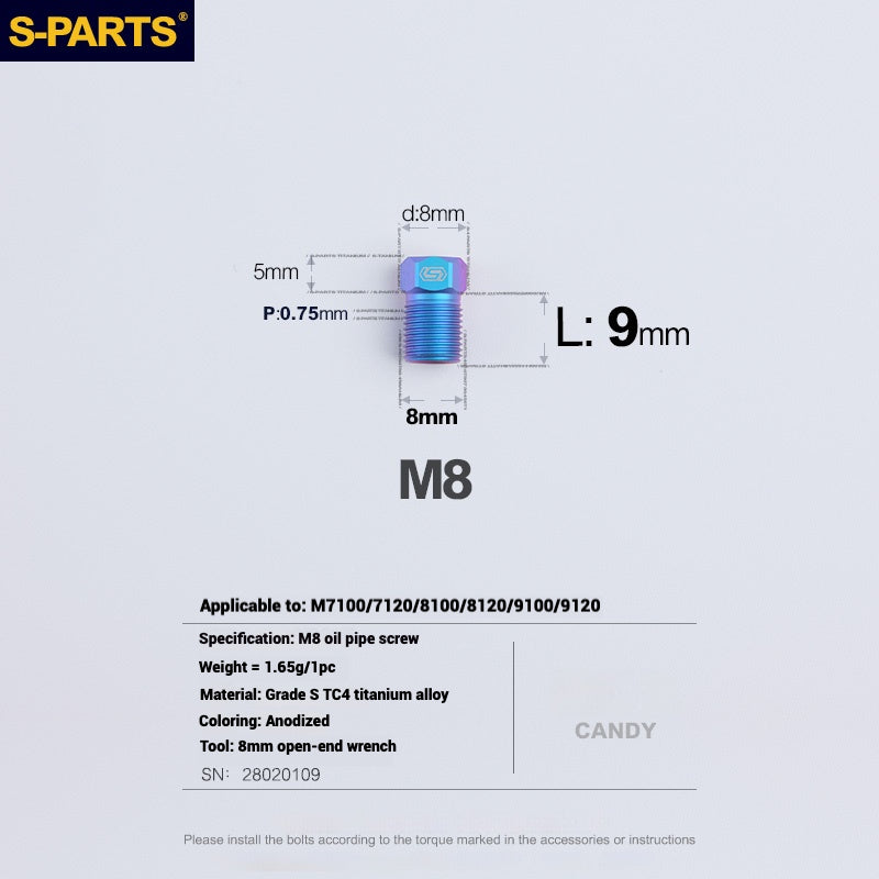 S-PARTS Titanium Hydraulic Hose Bolts for MTB and Road Bikes | Compatible with Shimano XTR/Ultegra/Dura-Ace and SRAM Road Systems | M8 Oil Hose Screws
