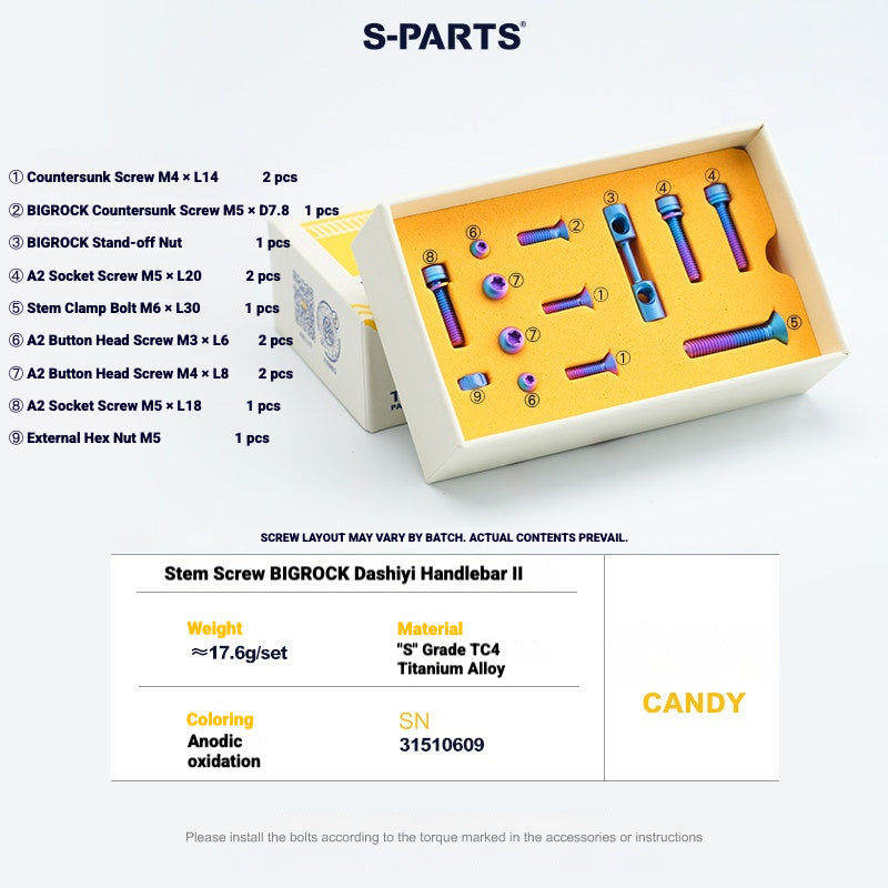 S-PARTS Titanium Bolt Kit for BIGROCK Gen 2 Integrated Handlebar / Stem (13 pcs)