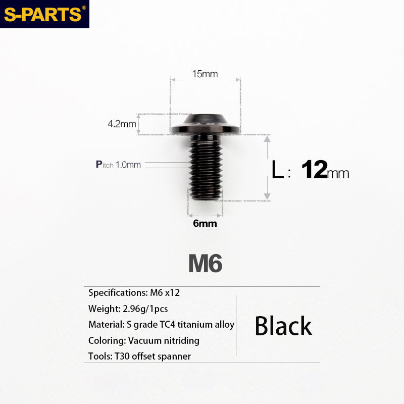 S-PARTS A3 M6 Electric Motorcycle Umbrella Head D15 Titanium Screw