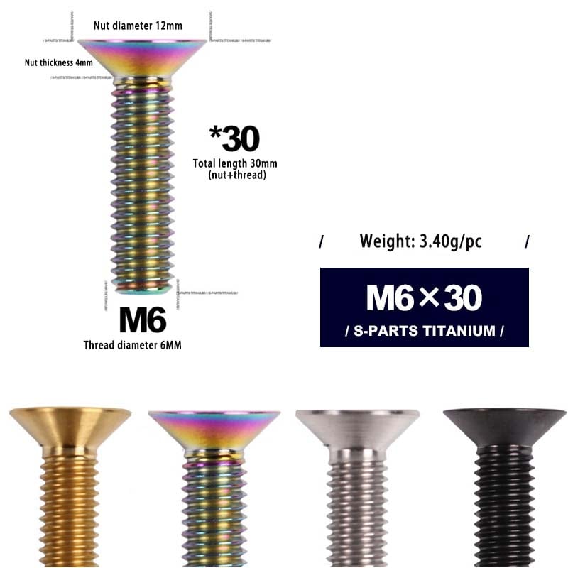 S-PARTS countersunk head multicolor M6*12/16/18/20/25/30/35mm road bike titanium alloy screws