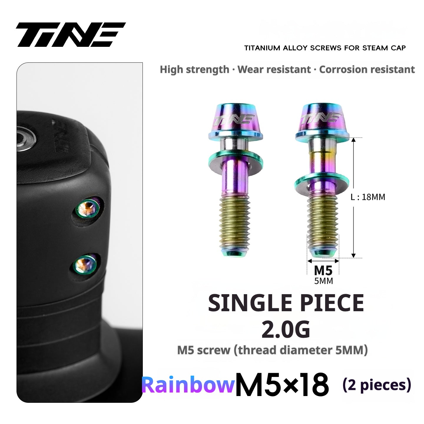 TiNE Titanium Stem Bolts M5×18 (Pair of 2) | Ultralight CNC Bolts for Stems & Integrated Handlebars