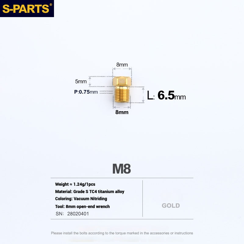 S-PARTS Titanium Hydraulic Hose Bolts for MTB and Road Bikes | Compatible with Shimano XTR/Ultegra/Dura-Ace and SRAM Road Systems | M8 Oil Hose Screws