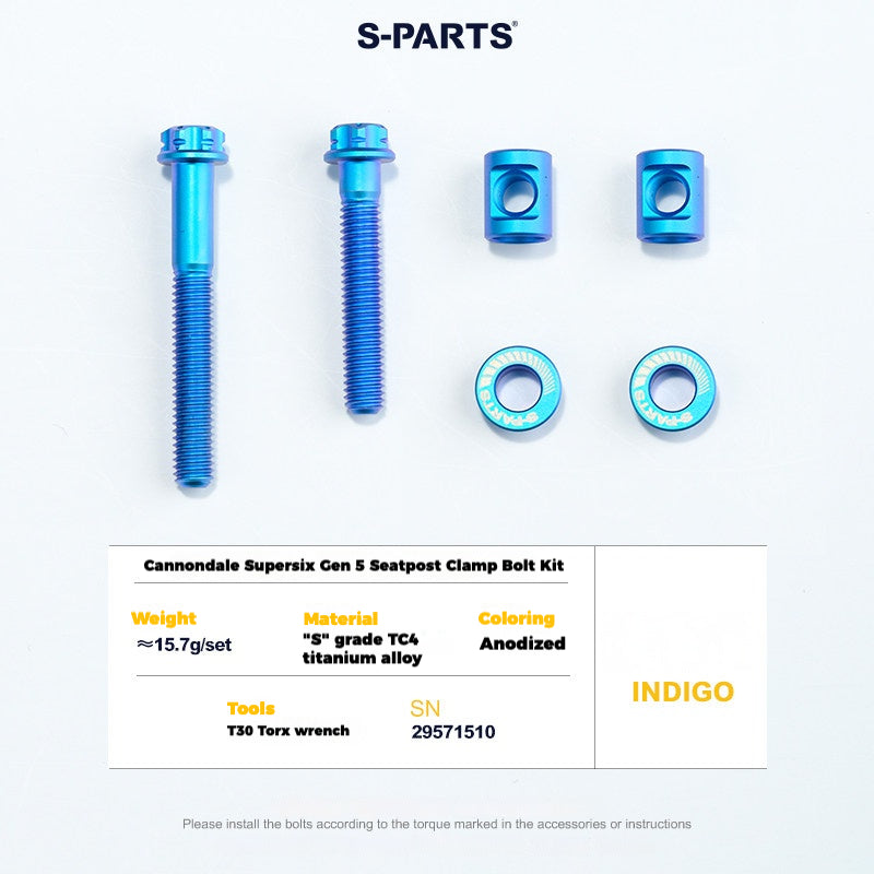 Cannondale SuperSix Gen 5 Seatpost Clamp Titanium Bolt Kit | TC4 Ti Upgrade by S-PARTS