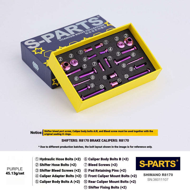 S-PARTS Titanium Bolt Kit for Shimano Ultegra Di2 R8170 Disc Brake & Shifter | Road Bike Upgrade