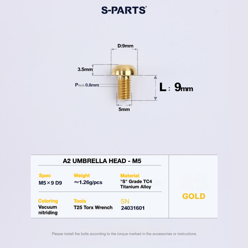 S-PARTS A2 Titanium Button Head Bolts M5 x 8–34mm