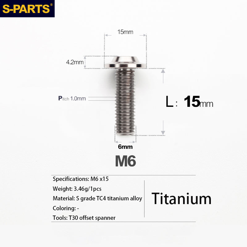 S-PARTS A3 M6 Electric Motorcycle Umbrella Head D15 Titanium Screw