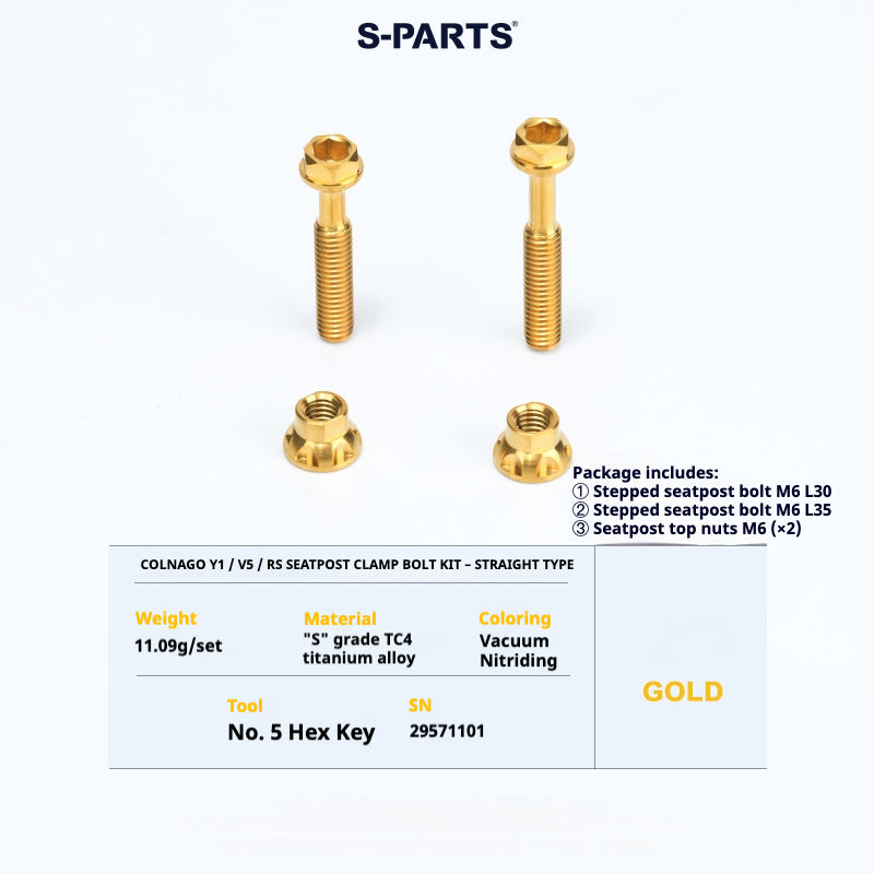 S-PARTS Titanium Seatpost Balance Bolt Kit for Colnago Y1 / V5RS – Straight & Rear-Offset Types – Multi-Color