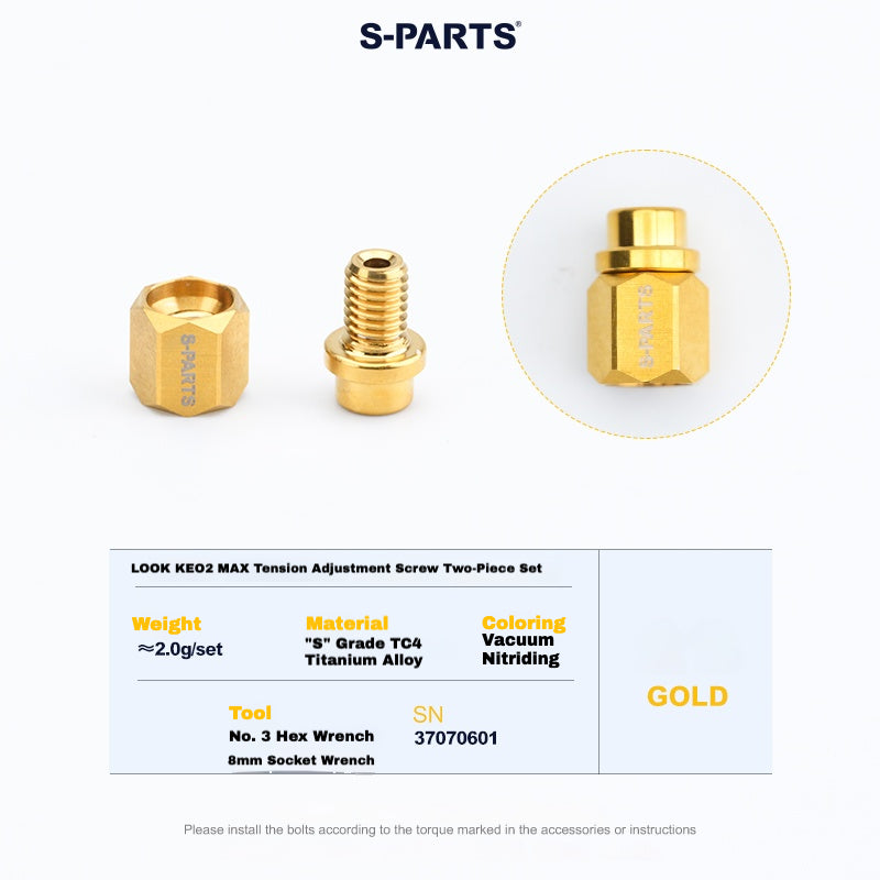S-PARTS Titanium Pedal Upgrade Kit for LOOK KEO2 MAX (60.5g) & KEO BLADE (52.9g) – Axles, Tension Bolts & Pins