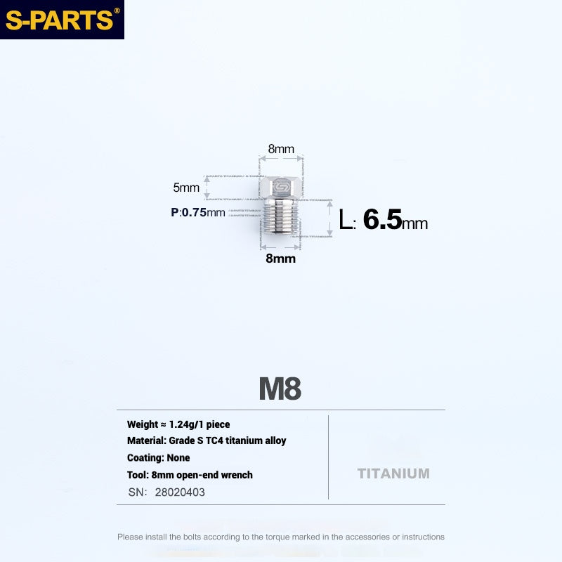 S-PARTS Titanium Hydraulic Hose Bolts for MTB and Road Bikes | Compatible with Shimano XTR/Ultegra/Dura-Ace and SRAM Road Systems | M8 Oil Hose Screws
