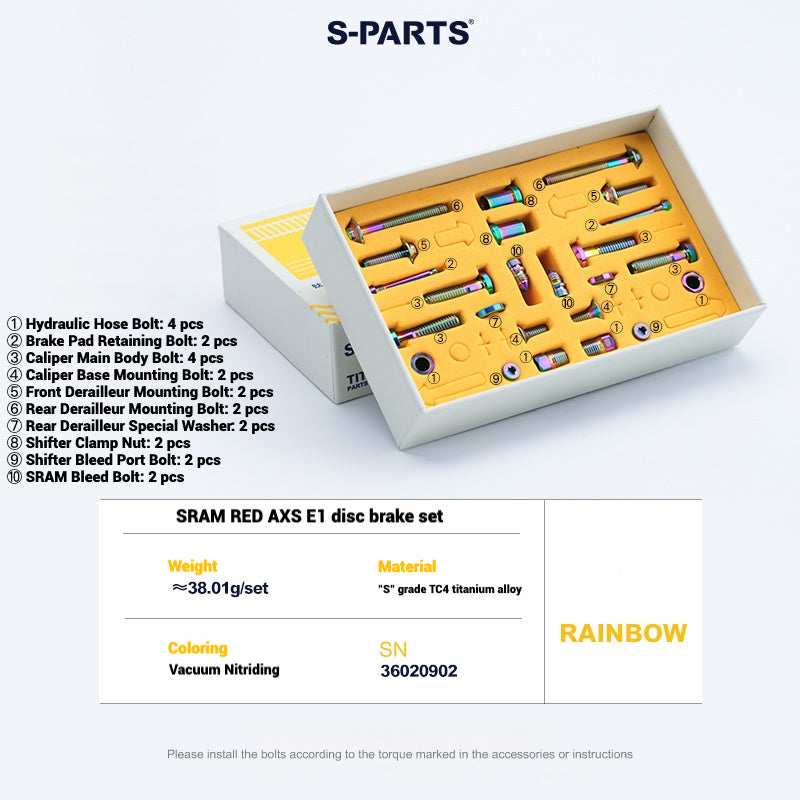 S-PARTS Road Bike Disc Brake Titanium Alloy Screw Set for SRAM RED Force Rival 12-speed AXS