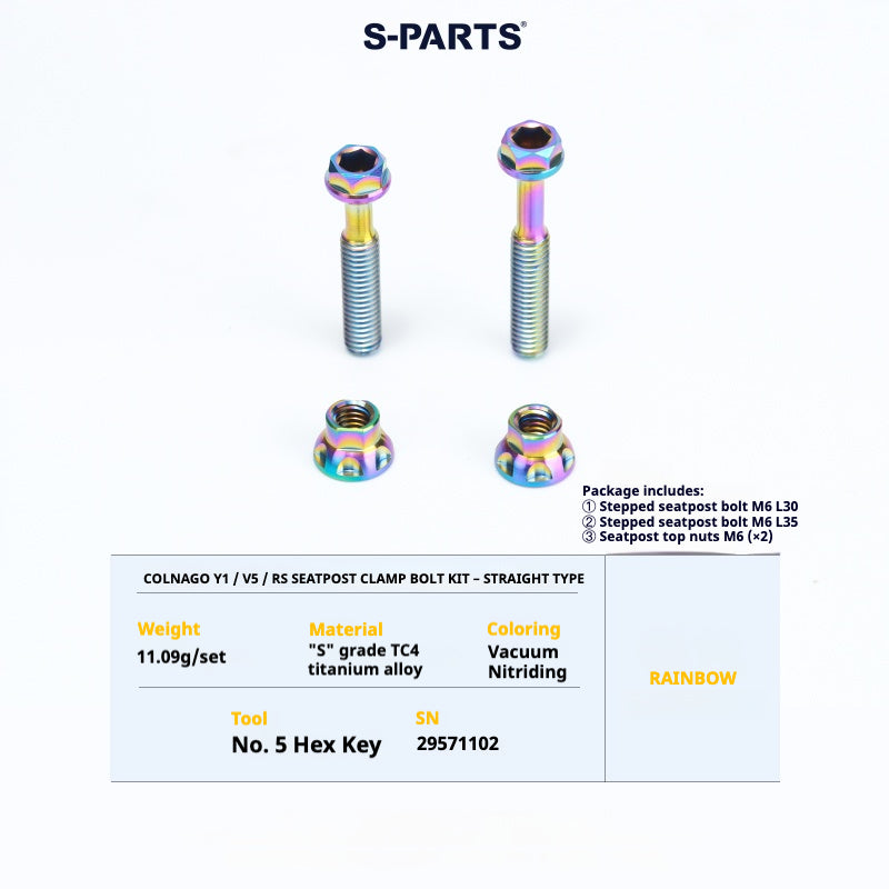 S-PARTS Titanium Seatpost Balance Bolt Kit for Colnago Y1 / V5RS – Straight & Rear-Offset Types – Multi-Color