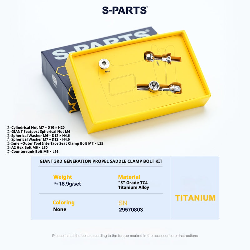 S-PARTS Titanium Seatpost Clamp Bolt Kit for GIANT TCR / PROPEL / DEFY