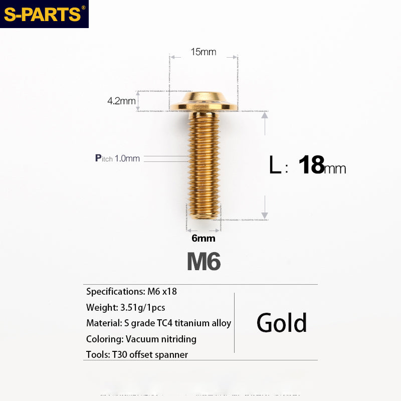 S-PARTS A3 M6 Electric Motorcycle Umbrella Head D15 Titanium Screw