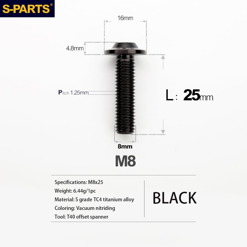 Viti in titanio per motociclette elettriche M8 con testa a ombrello A3 S-PARTS