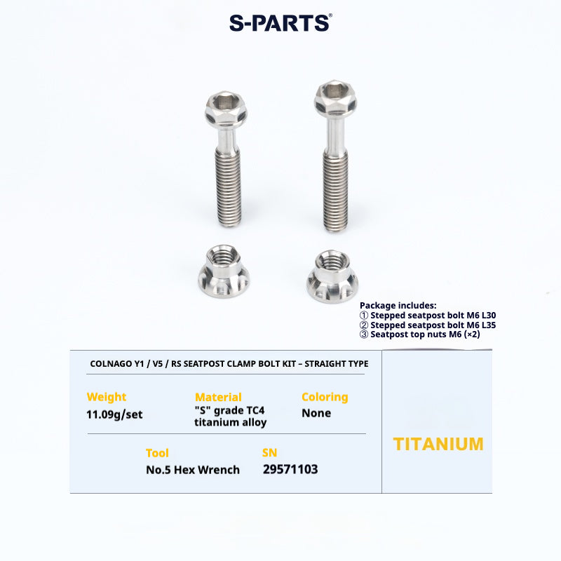 S-PARTS Titanium Seatpost Balance Bolt Kit for Colnago Y1 / V5RS – Straight & Rear-Offset Types – Multi-Color
